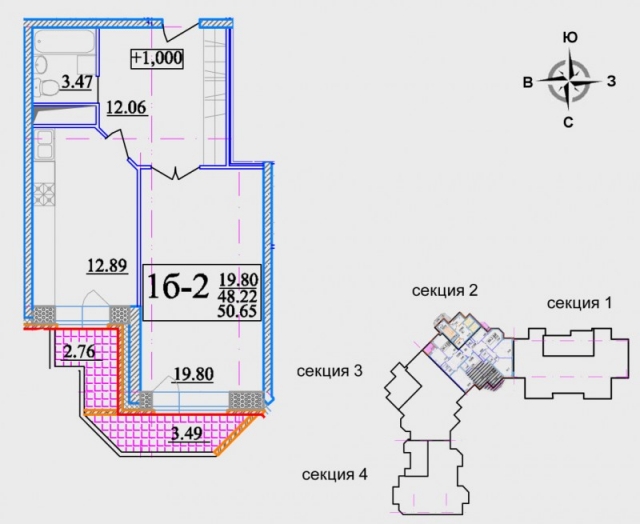 Планировка ЖК Единый стандарт, 19.8 м2