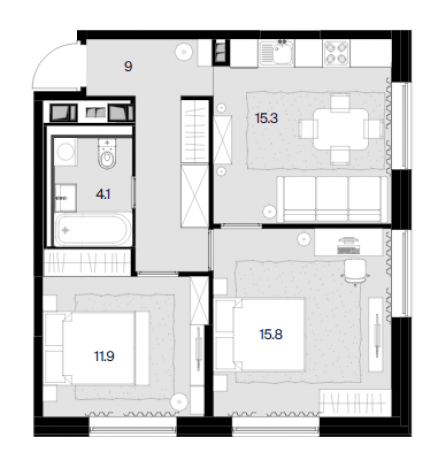 Планировка ЖК Дом MALEVICH, 27.7 м2