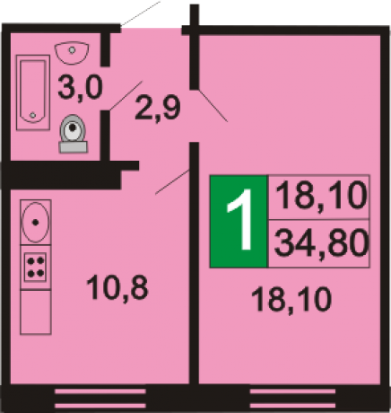 Планировка ЖК Борисоглебское, 18.1 м2