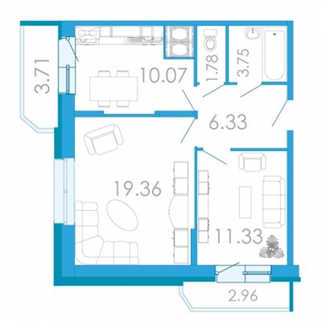 Планировка ЖК Медалист, 30.69 м2