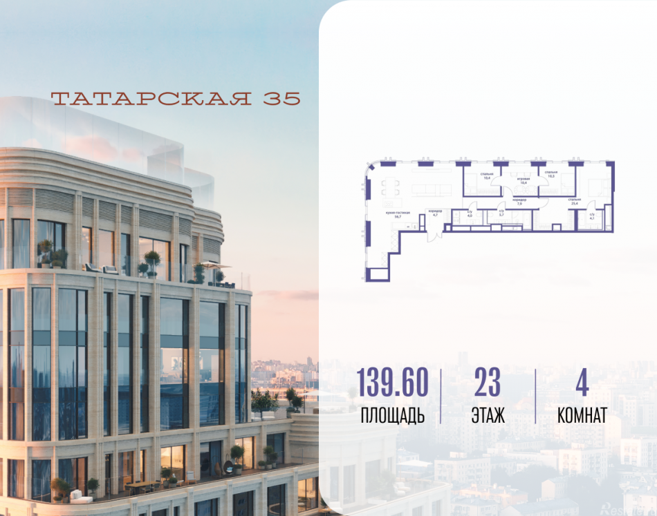 Продажа 4-комн квартиры в новостройке ул. Большая Татарская, д. 35