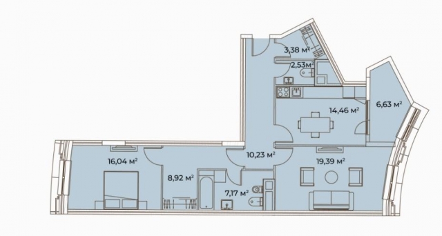 Планировка ЖК Врубеля 4, 35.43 м2