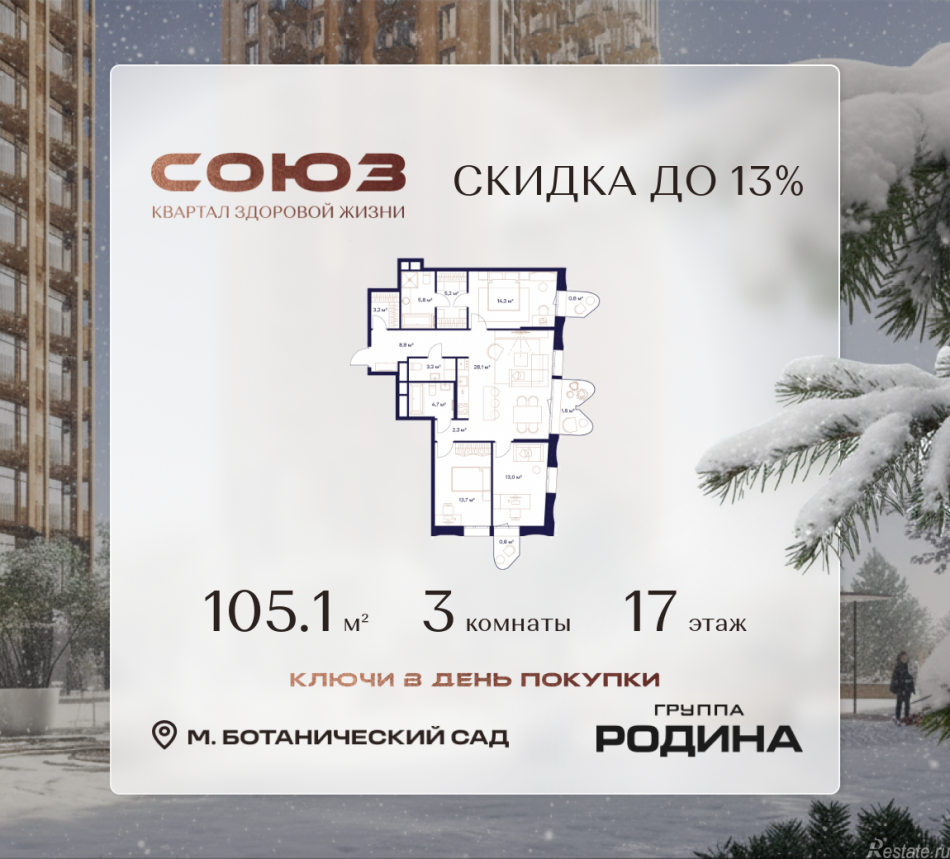 Продажа 3-комн квартиры в новостройке Сельскохозяйственная ул., 26, стр. 11