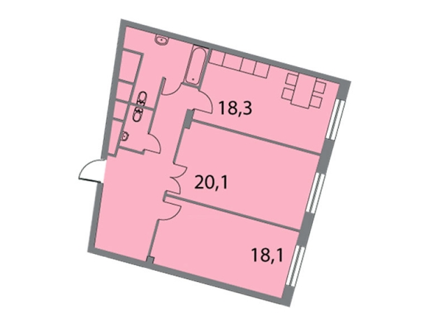 Планировка ЖК V-House, 38.20 м2
