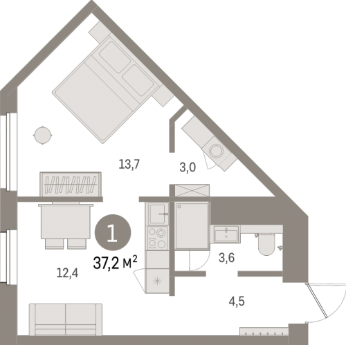 1-комн квартира Санкт-Петербург г., Головнина б-р,  к. 2-1
