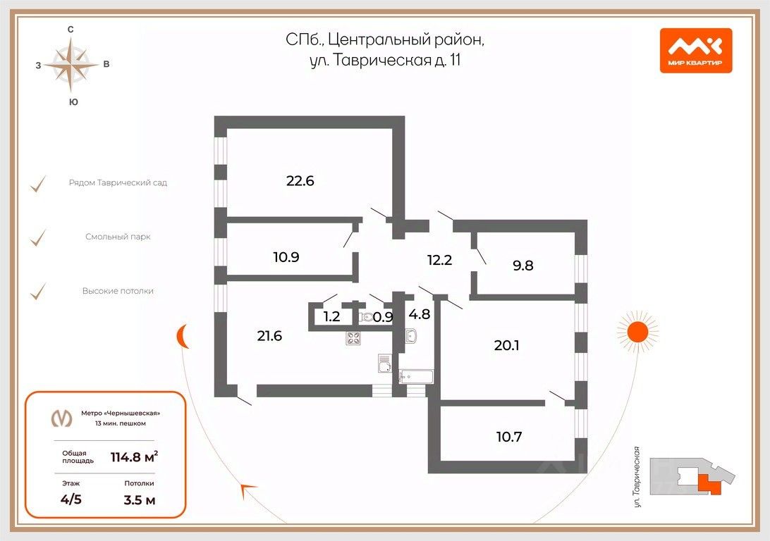 Продажа 5-комн квартиры на вторичном рынке Таврическая улица, 11