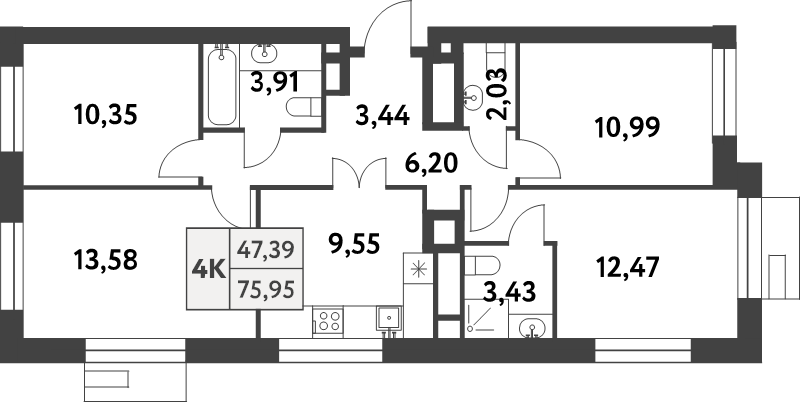 Продажа 4-комн квартиры в новостройке Газопровод п., 5-я улица Лесные Поляны,  к. 2