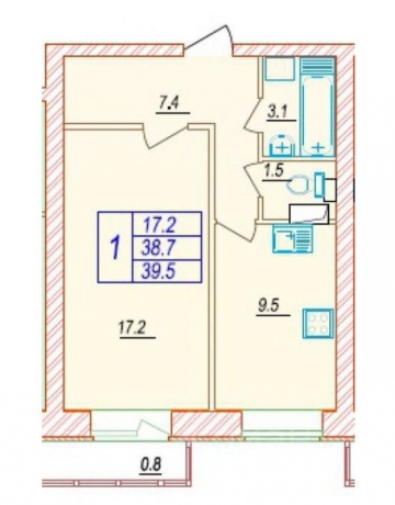 Планировка ЖК Сириус, 17.2 м2
