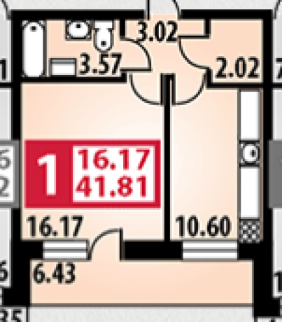 Планировка ЖК Парковый, 16.17 м2