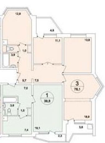 Планировка ЖК Град Московский, 43.8 м2