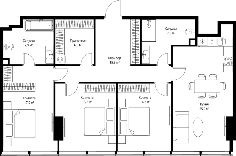 Продажа 3-комн квартиры в новостройке Москва г., 1-й Красногвардейский проезд,  к. 1