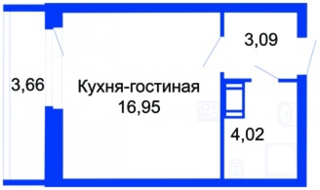 Планировка ЖК Прогресс, 16.95 м2