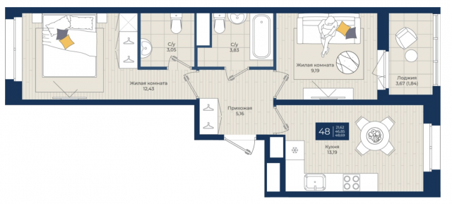Планировка ЖК Новатория, 21.62 м2