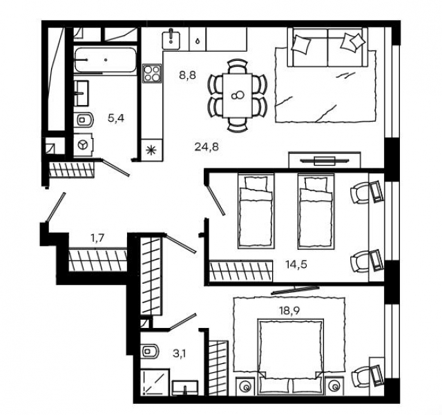 Планировка ЖК Level Донской, 33.4 м2