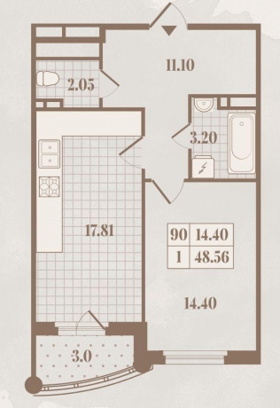 Планировка ЖК Дом на Зелейной, 14.4 м2