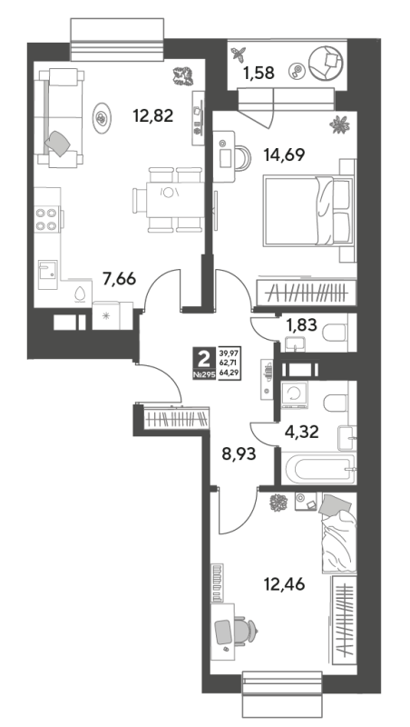Продажа 2-комн квартиры в новостройке Пушкино г., Зелёная Роща ул.,  к. 12