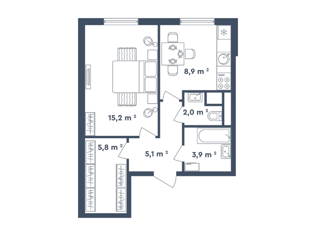 Планировка ЖК Сказочный лес, 15.2 м2