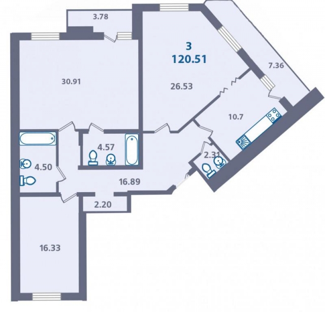 Планировка ЖК Капитан Немо, 73.67 м2