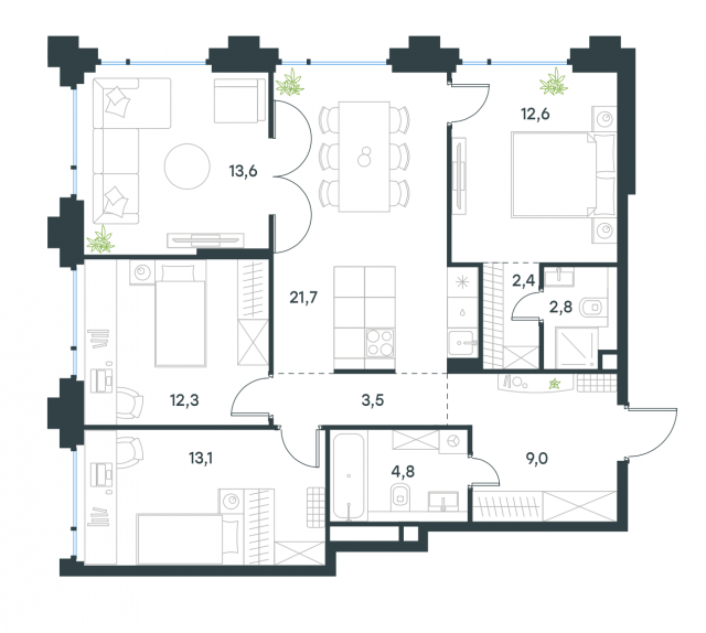 Планировка ЖК Level Бауманская, 52.5 м2