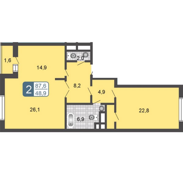 Планировка ЖК Мой адрес На Симоновском, 48.9 м2