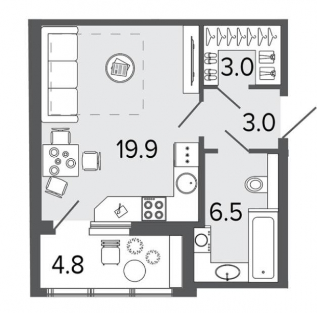 Планировка ЖК Созидатели, 19.9 м2