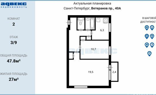 Продажа 2-комн квартиры на вторичном рынке Ветеранов пр-кт,  д. 40