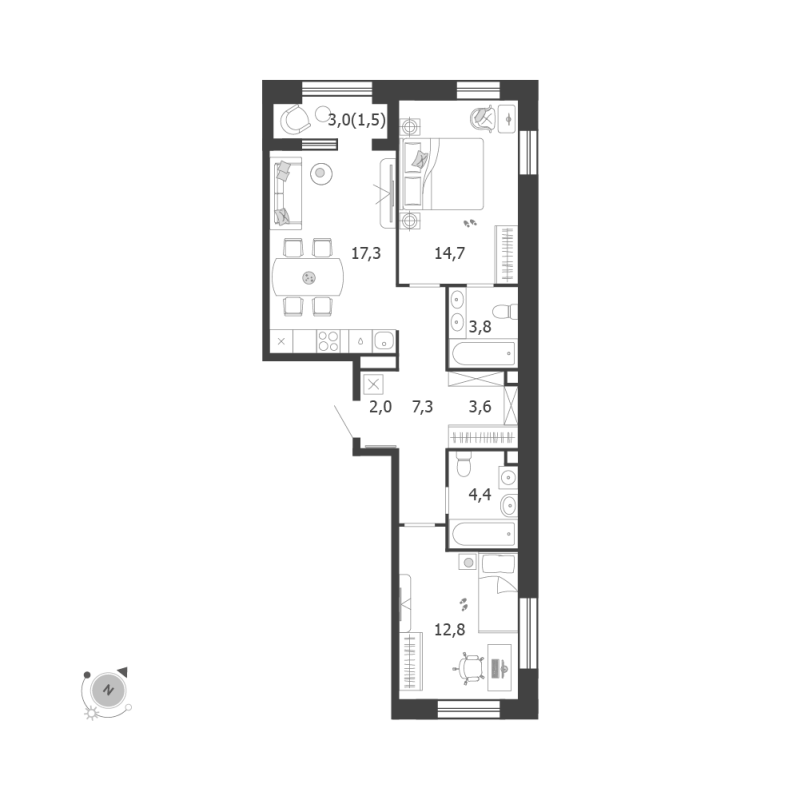 Продажа 2-комн квартиры в новостройке Москва г., Автозаводская ул.,  к. 3.6