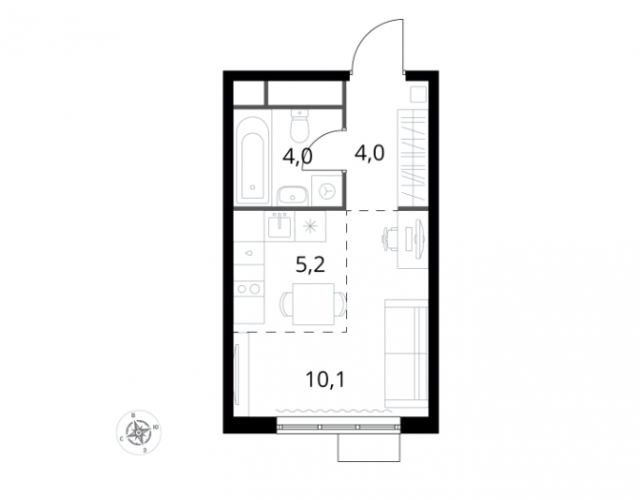 Планировка ЖК 1-й Химкинский, 15.3 м2