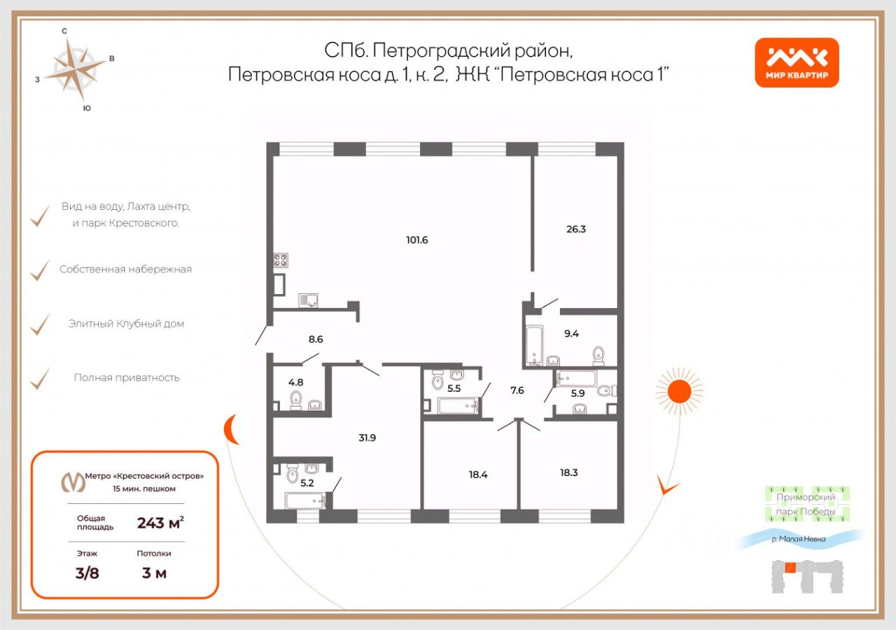 Продажа 4-комн квартиры на вторичном рынке проезд Петровская коса, 1к2