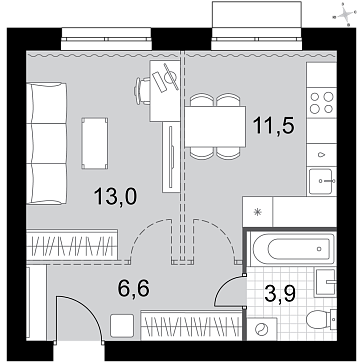 Продажа 1-комн квартиры в новостройке Докукино д., Цветочная ул.,  к. 1.1