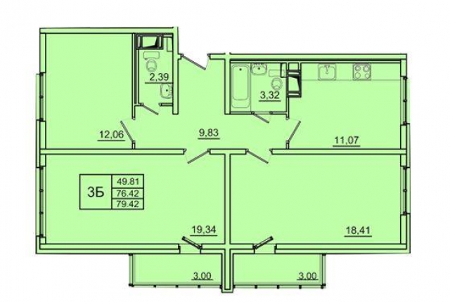 Планировка ЖК Янинский каскад 4 очередь, 49.81 м2