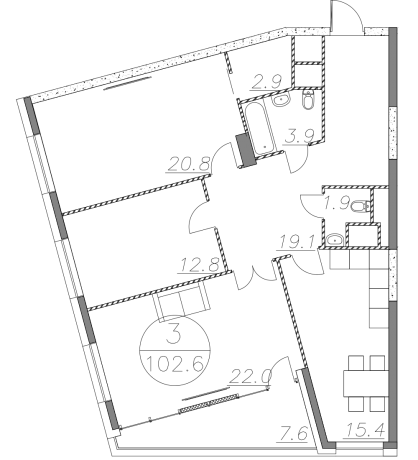 Планировка ЖК V-House, 55.6 м2