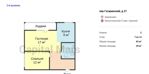 2-комн квартира Гагаринский переулок,  д. 27