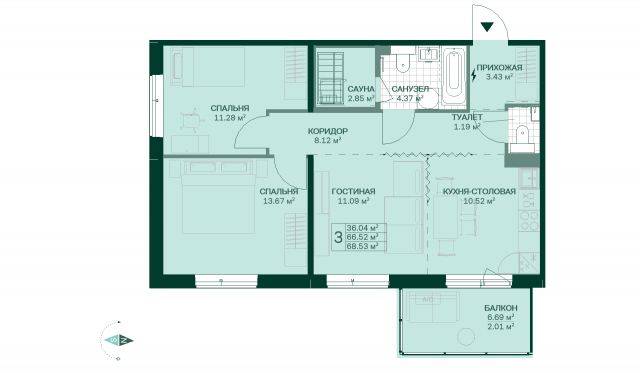 Планировка ЖК Gröna Lund, 24.96 м2