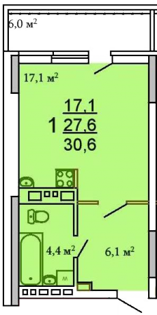 Планировка ЖК Томилино, 17.1 м2