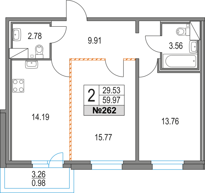 Продажа 2-комн квартиры в новостройке Санкт-Петербург г., Коломяжский пр-кт,  к. 42