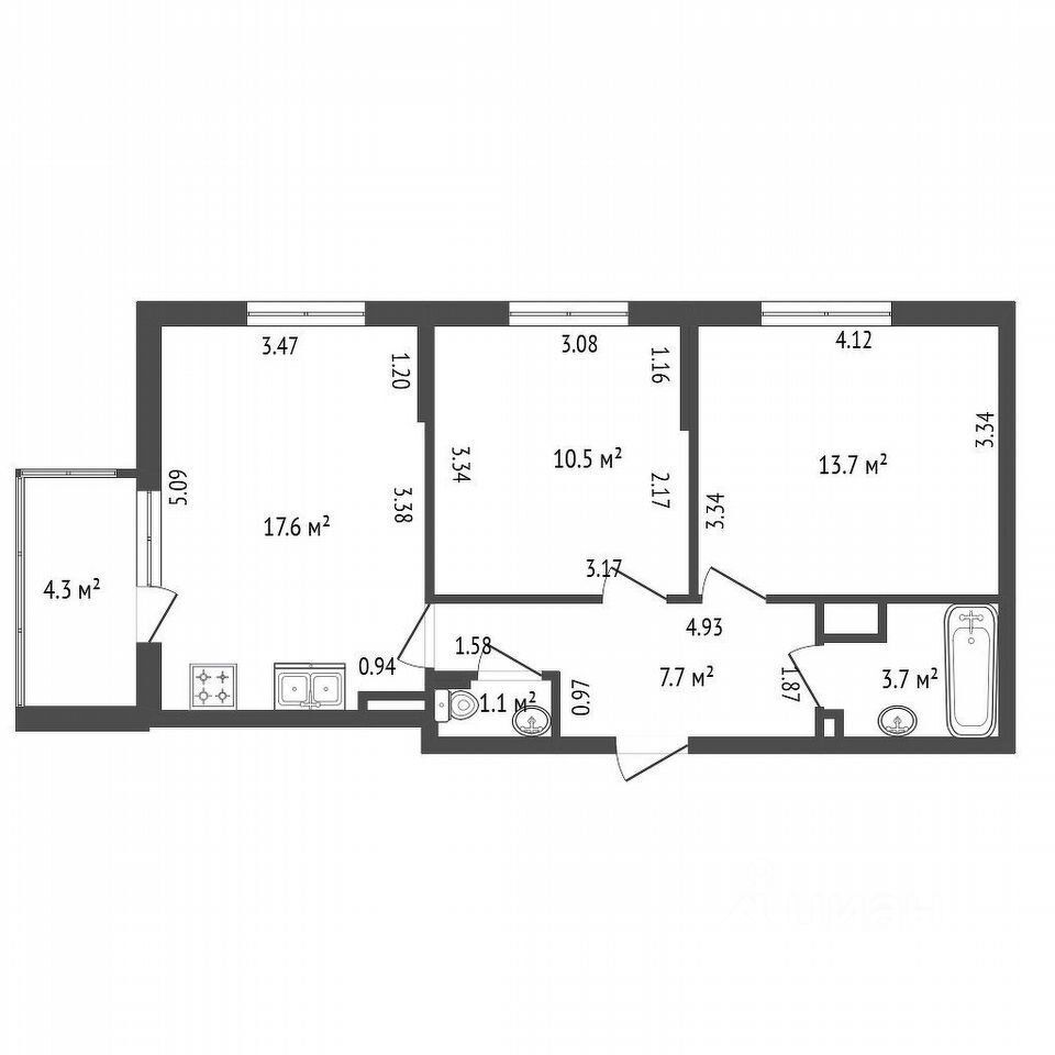 Продажа 2-комн квартиры на вторичном рынке улица Генерала Кравченко, 3к2