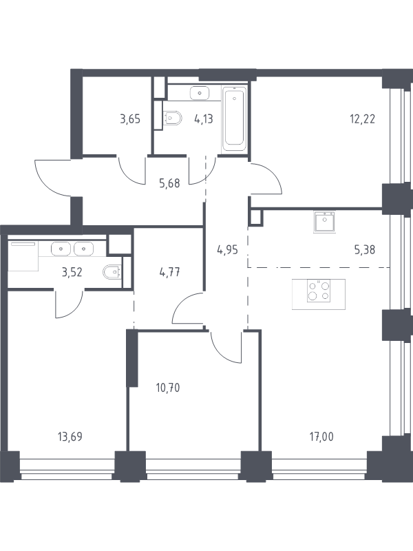 Продажа 3-комн квартиры в новостройке Москва г., Генерала Дорохова пр-кт,  к. 3