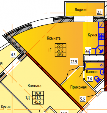 Планировка ЖК Тургенева 13, 22.9 м2