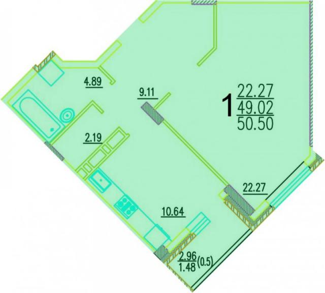 Планировка ЖК Серебрянка, 22.27 м2
