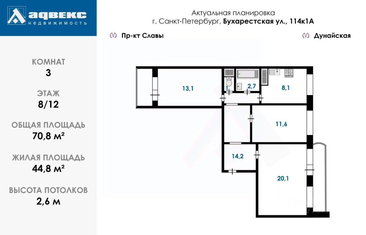 Продажа 3-комн квартиры на вторичном рынке Бухарестская улица, 114к1