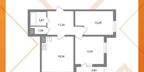 2-комн квартира Кушелевская дор,  д. 3,  к. 12 стр 1