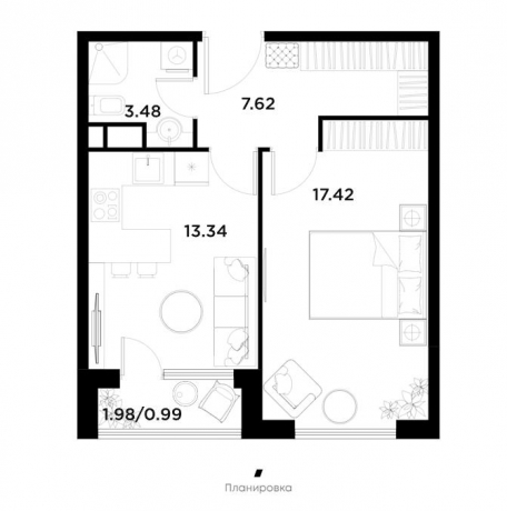 Планировка ЖК ALIA, 17.42 м2