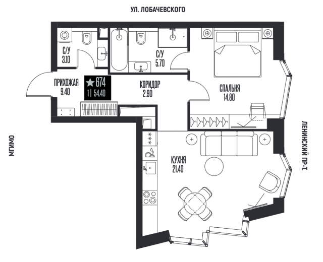 Планировка ЖК ICE TOWERS, 14.8 м2