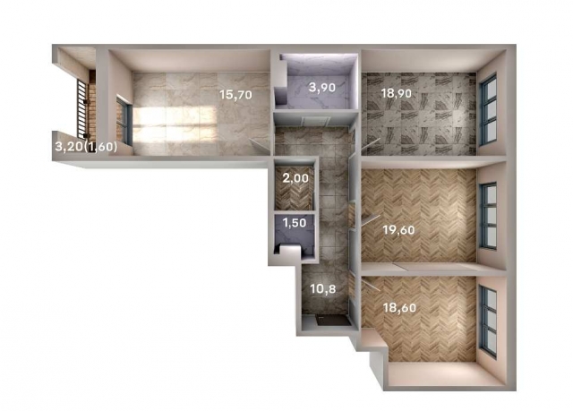 Планировка ЖК Upoint на Пискарёвском, 57.1 м2