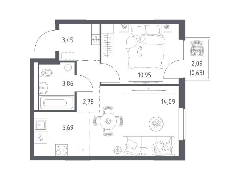 Продажа 1-комн квартиры в новостройке Коробово д., 10 км до МКАД,  к. 8.2