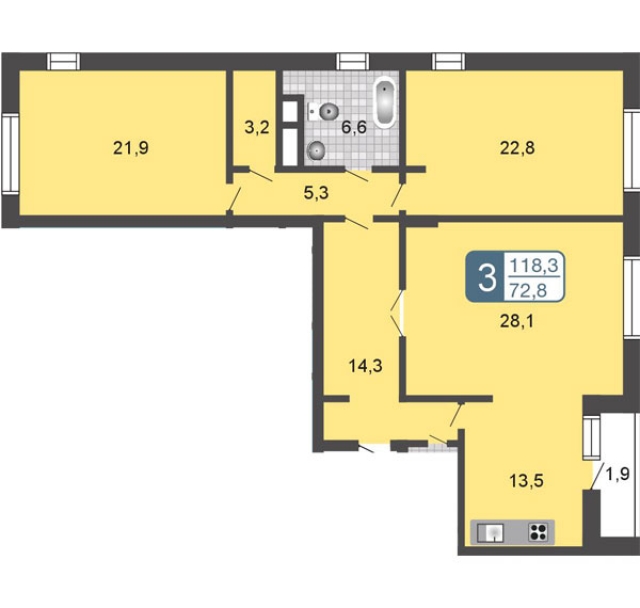 Планировка ЖК Мой адрес На Симоновском, 72.8 м2