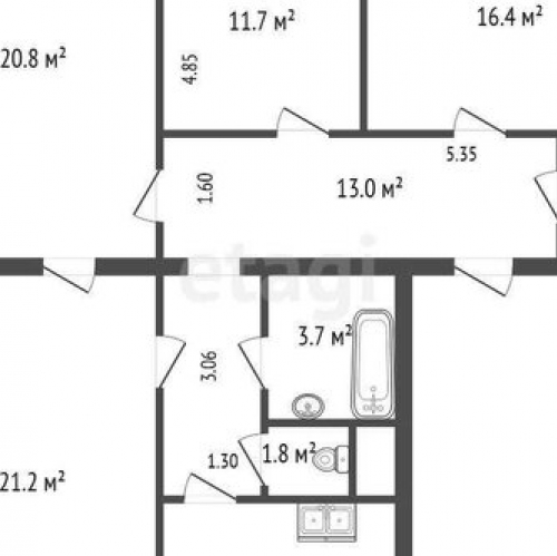 4-комн квартира Колпино г, Комсомольского Канала наб,  д. 24/1