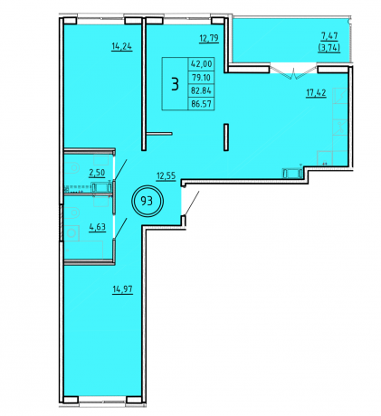 Планировка ЖК Образцовый квартал 16, 42 м2