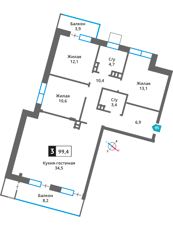 Продажа 3-комн квартиры в новостройке Марьино д., Заречная ул.,  к. 41